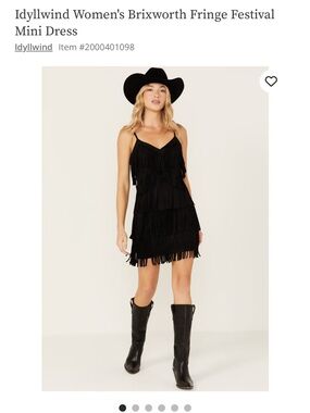 Idyllwind Black Fringe Mini Dress with Spaghetti Straps